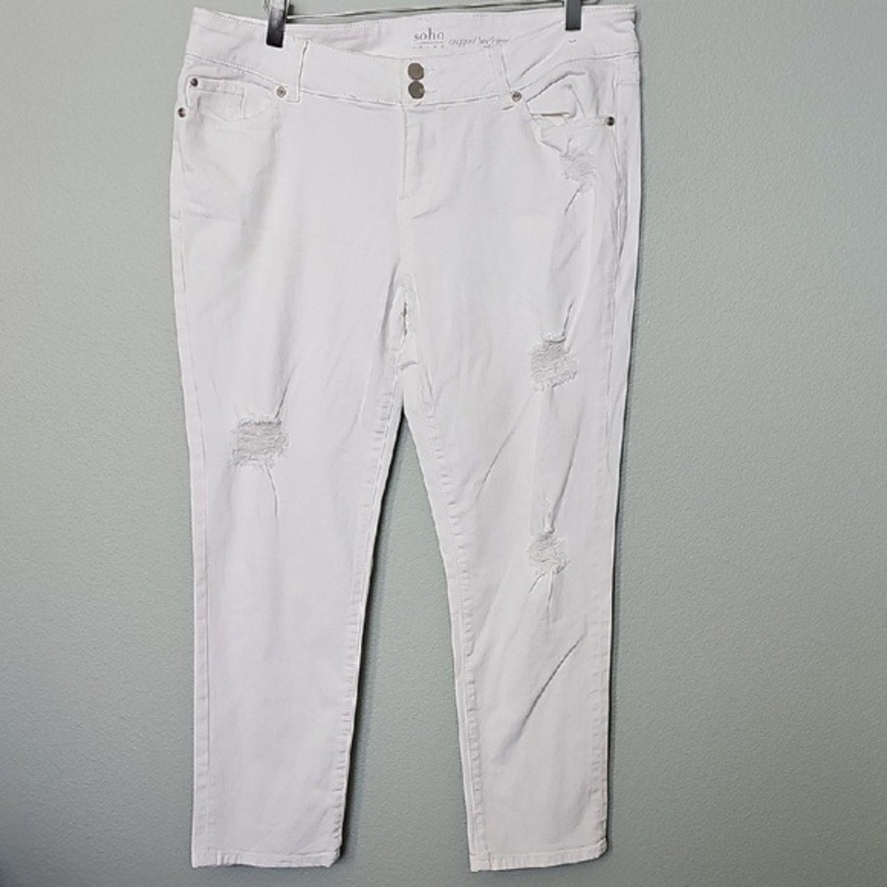 Soho Jeans New York & Co White Cropped Boyfriend Jeans Size 12 Distressed